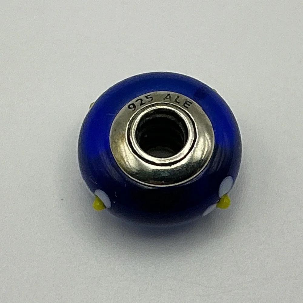 Blue Flowers Retired Pandora Charm, Murano Glass